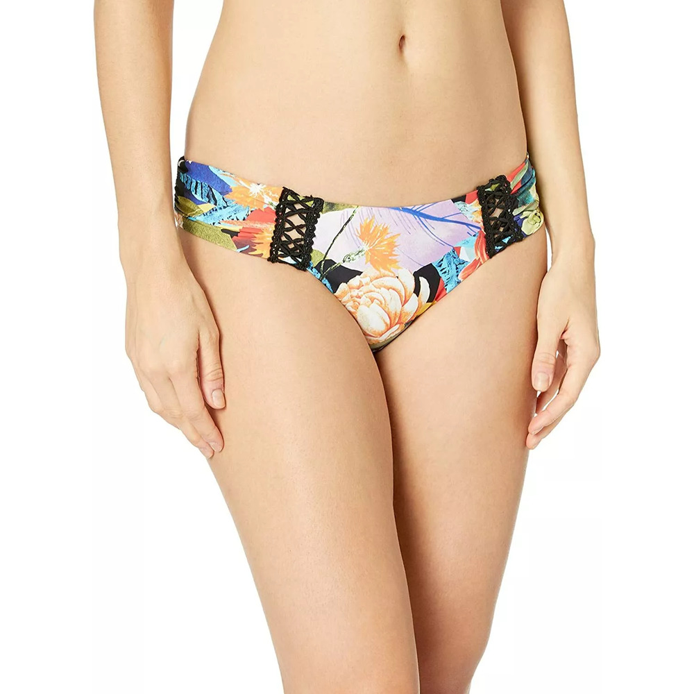 Lucky Brand Malibu Canyon Shirred Side Sash Hipster Swimsuit Bottom Size S